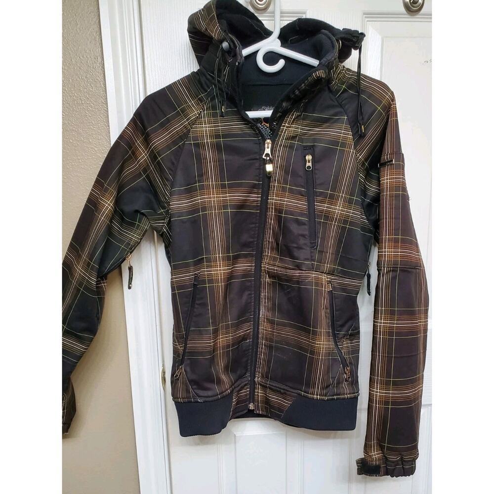 Empyre Snowboarding Jacket Plaid Brown/yellow Fleece Lined Boys Size S